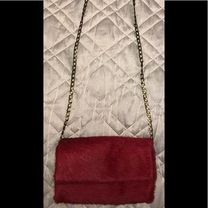 Vintage ETUI Bags London Handbag Crossbody roll Purse RED dyed FUR w/Brass Hrdw